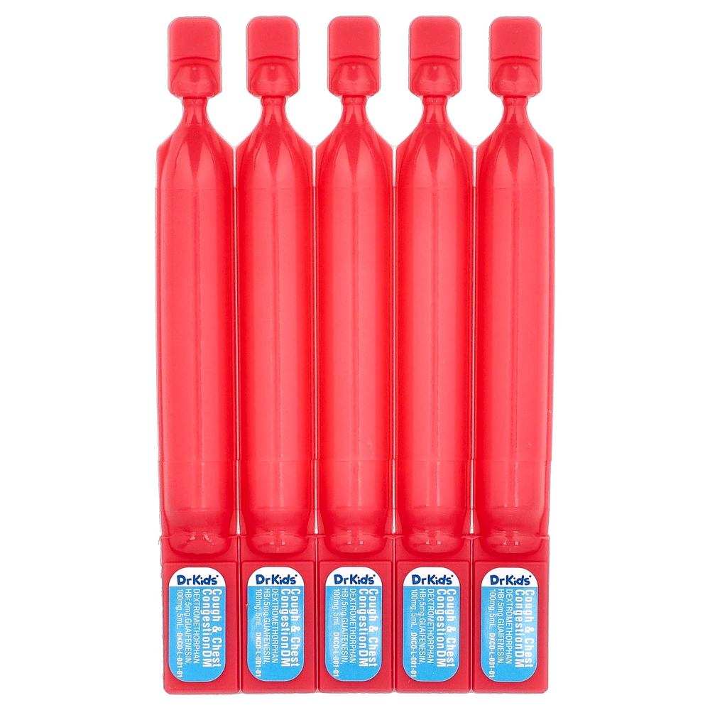 DrKids, Children's Кашель и заложенность носа, от 4 лет, ягодная смесь, 20 одноразовых флаконов по 5 мл (0,17 жидк. унции)