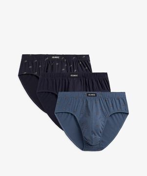 Мужские трусы (3шт) слипы классика Atlantic 3MP-167, темно-синий + светло-синий + голубой