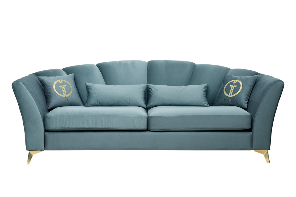 Диван Garda Decor Аннет (Annette) трехместный без мех,велюр бирюз.Colt1004, зол 250*100*95