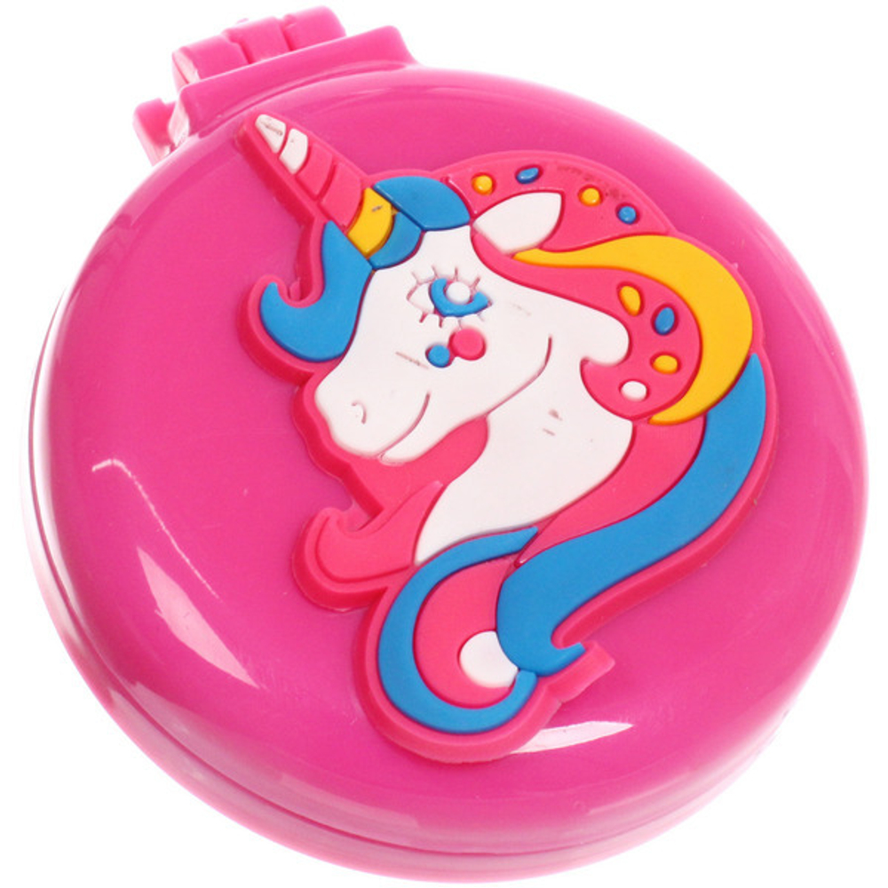 Расческа массажная детская складная «КАРАМЕЛЬ», единорог, цвет фуксия, d-6см (пакет с подвесом)