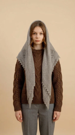 Оренбургский пуховый платок-паутинка А110-03 серый