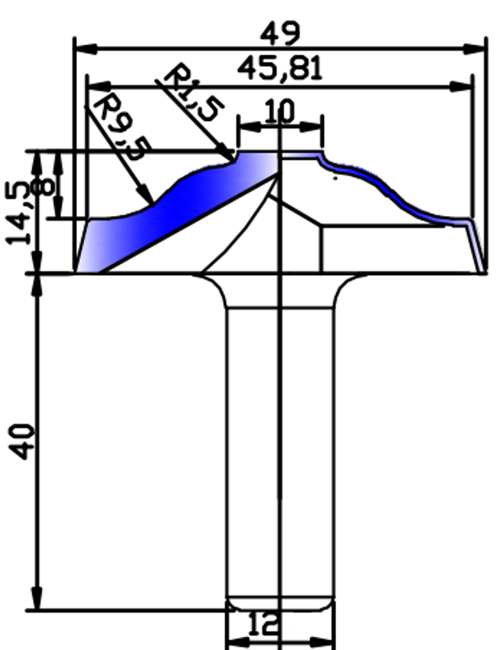 PCD профильная фреза D.49x14,5 S.12x40 Z2