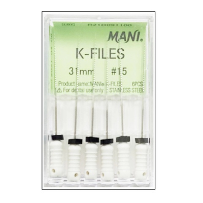 K-Files №15 (31мм) Mani К-Файлы (6шт.) Мани, каналорасширители ручные, эндодонтические