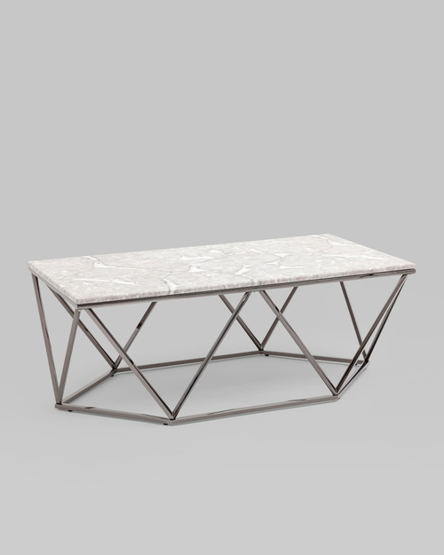 Журнальный столик Авалон 122*66 серый мрамор сталь темный хром