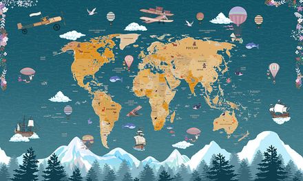 Фотообои Карта мира над горами (Ширина 4,15 м)