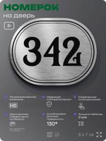 Номерок на дверь квартиры 342, для кабинета, офиса, шильдик 9 х 7 см, брашированная сталь, Айдентика Технолоджи