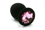 Маленькая черная пробка с нежно фиолетовым кристаллом ONJOY Silicone Collection (Цвет: черный с фиолетовым)