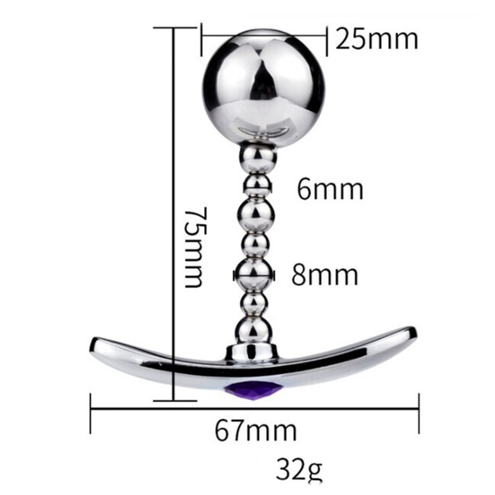 Серебряная анальная пробка для ношения из нержавеющей стали c красным кристаллом (Small) (Цвет: серебряный с красным)