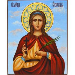 Стефанида Дамасская. Рукописная икона на липовой доске.