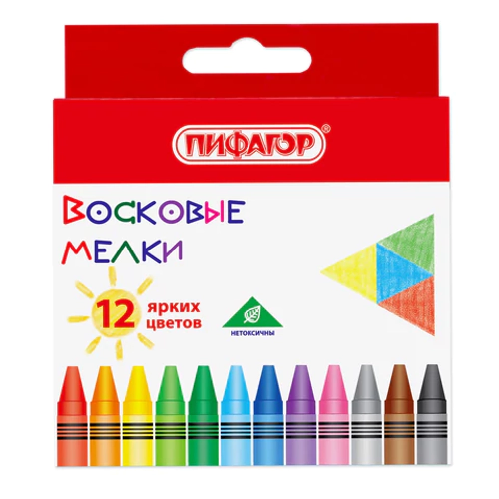 Восковые мелки П "СОЛНЫШКО", НАБОР 12 цв