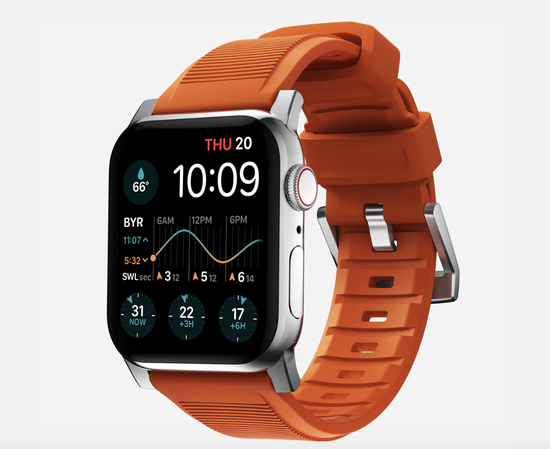 Ремешок Nomad Rugged Strap, orange/silver - Apple Watch Ultra (49mm) 8/7 (45mm)/6/SE/5/4 (44mm)/3/2/1 (42mm), оранжевый