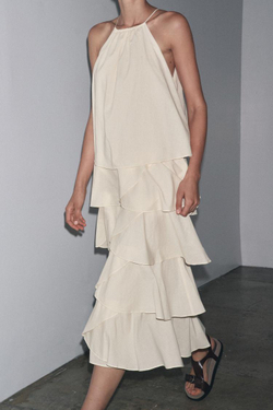ZARA ПЛАТЬЕ ХАЛТЕР С ВОЛАНАМИ — ZW COLLECTION, ВАНИЛЬНЫЙ