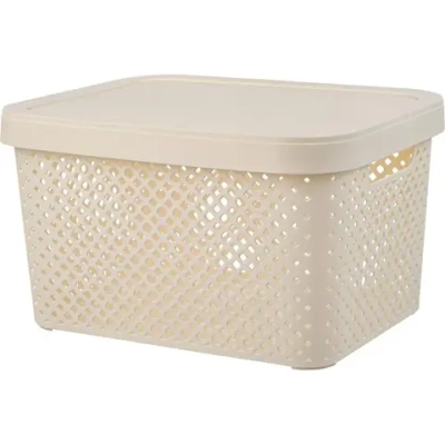 Корзина для хранения с крышкой Plast Team Stockholm, 15 л молочный туман