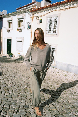 ZARA БРЮКИ-БОМБАШКИ С ЭЛАСТИЧНЫМ ПОЯСОМ, СЕРО-КОРИЧНЕВЫЙ