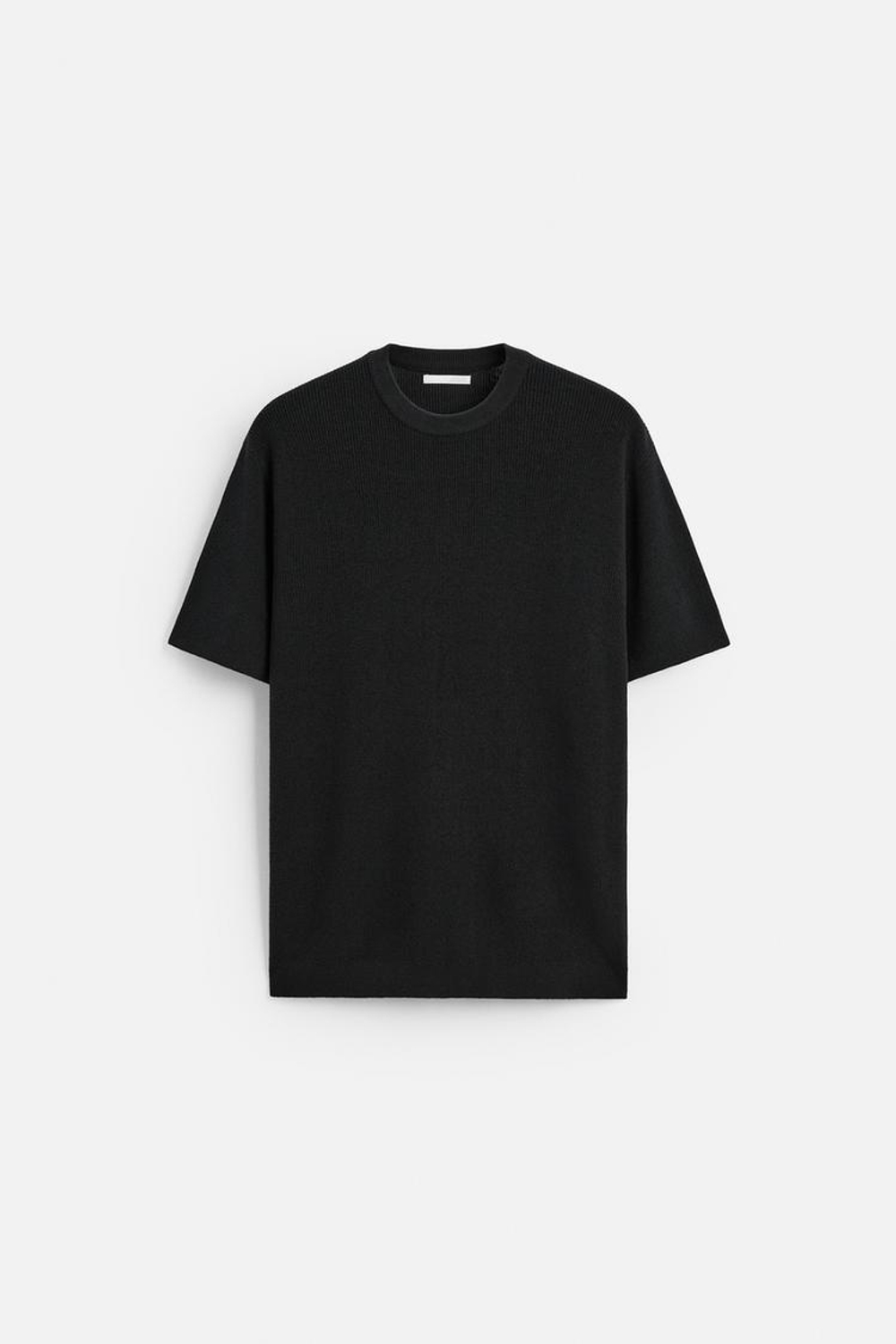 ZARA ФУТБОЛКА ПЛАТОЧНОЙ ВЯЗКИ, ЧЕРНЫЙ