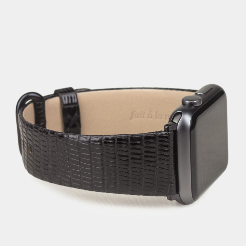 Ремешок для Apple Watch 40/41/42 mm из кожи ящерицы, черного цвета