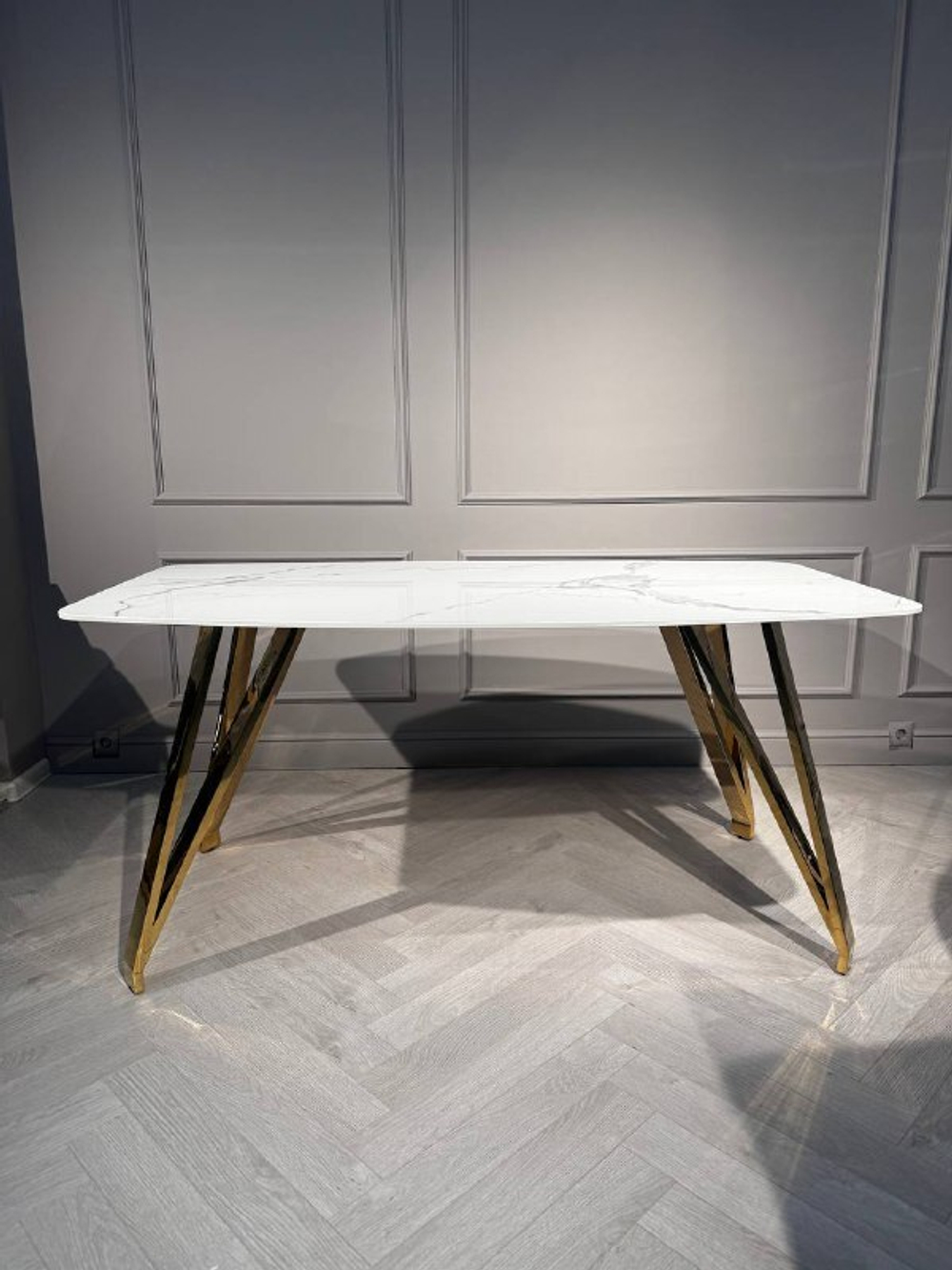 Стол обеденный Ist Casa Соар-2, 160х90х76 см, бело-серая керамика, золото