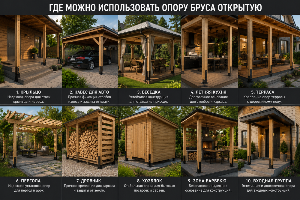 Опора бруса открытая 100х100 и 100х150