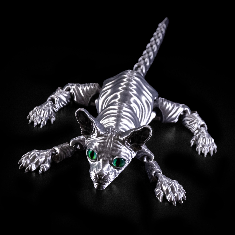 Подвижный кот Сфинкс, игрушка антистресс, светлый металлик