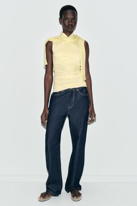 ZARA ТОП С ДРАПИРОВКОЙ И СБОРКАМИ, ЖЕЛТЫЙ