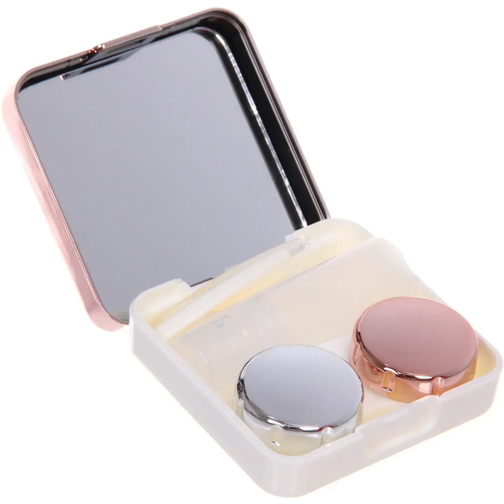 Набор для хранения контактных линз «МАРЦИПАН», с зеркалом, цвет розовый, 6.3*6.2*3.2см, (пакет с подвесом)
