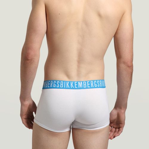 Мужские трусы хипсы набор 3 в 1 белые с голубой резинкой Bikkembergs BKK1UTR05TR0000