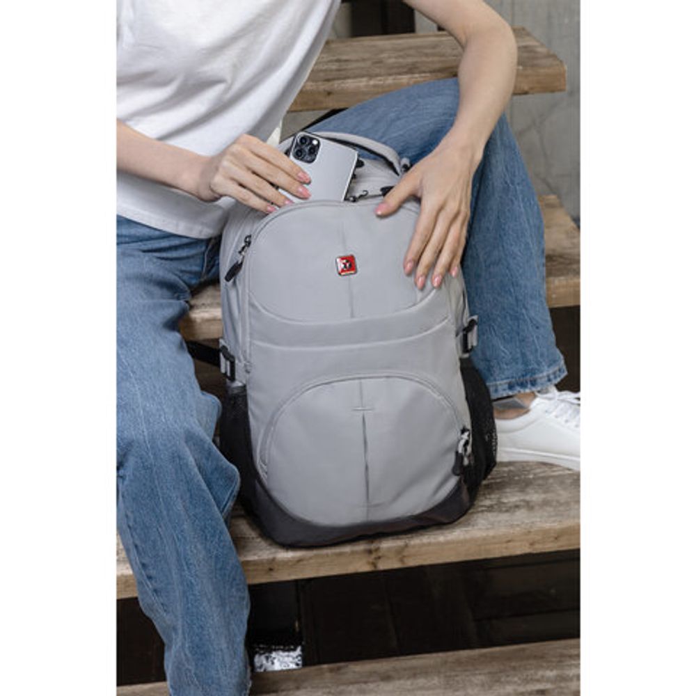 Рюкзак GERMANIUM "S-07" универсальный, уплотненная спинка, облегчённый, светло-серый, 46х32х15 см, 226954