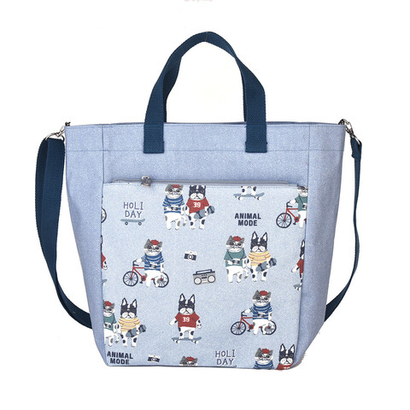 Сумка-сэтчел (кросс-боди) с котом и бульдогом "AnimalMode", нежно-голубая, 25-8044-2, KUSUGURU