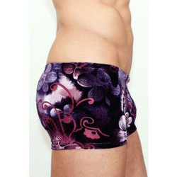 Мужские трусы боксеры черные в  фиолетовый узор под велюр Romeo Rossi Black Flower Boxer RR00219