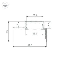 Профиль FANTOM-W20-H10-EDGE-2000 ANOD (Arlight, Алюминий) 054183