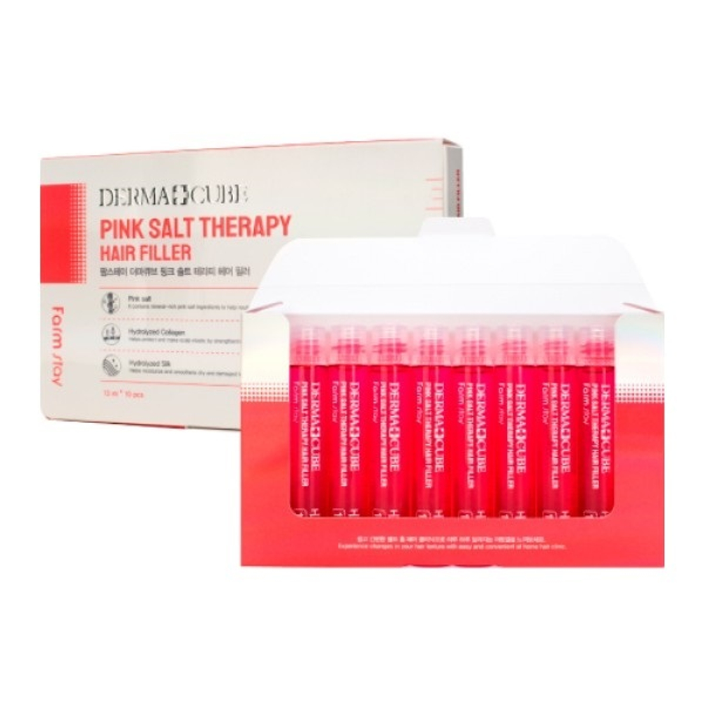 Филлер укрепляющий с розовой солью для волос FarmStay Derma Cube Pink Salt Therapy Hair Filler