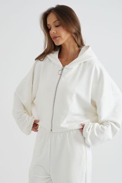 Укороченное худи на молнии кремового цвета