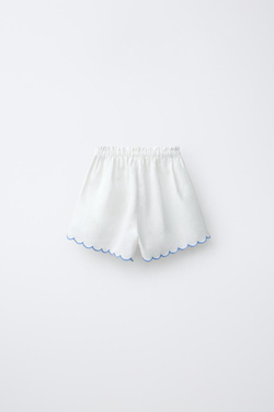 ZARA ПИЖАМА С ВЫШИВКОЙ ИЗ ХЛОПКА И ЛЬНА, ЭКРЮ МЕЛАНЖ