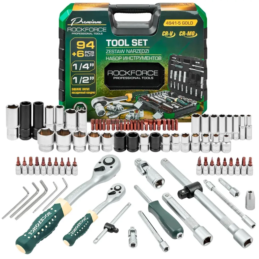 Набор инструментов 94+6пр. 1/4''1/2''6pt RockFORCE RF-4941-5 GOLD