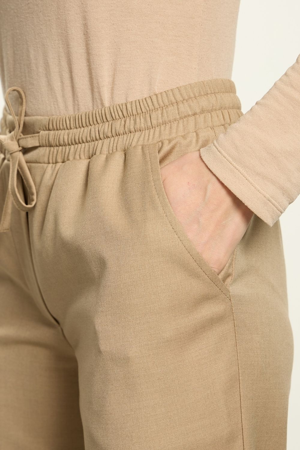 Брюки Чинос на резинке бежевые смесовая шерсть