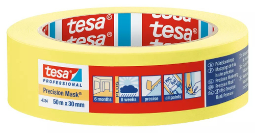 Малярная лента для чётких линий окраски tesa® PLUS 4334, жёлтая