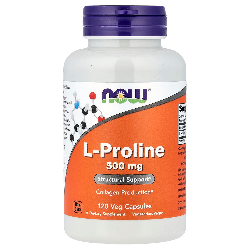 NOW Foods, L-пролин, 120 растительных капсул (0,5 г в 1 капсуле)