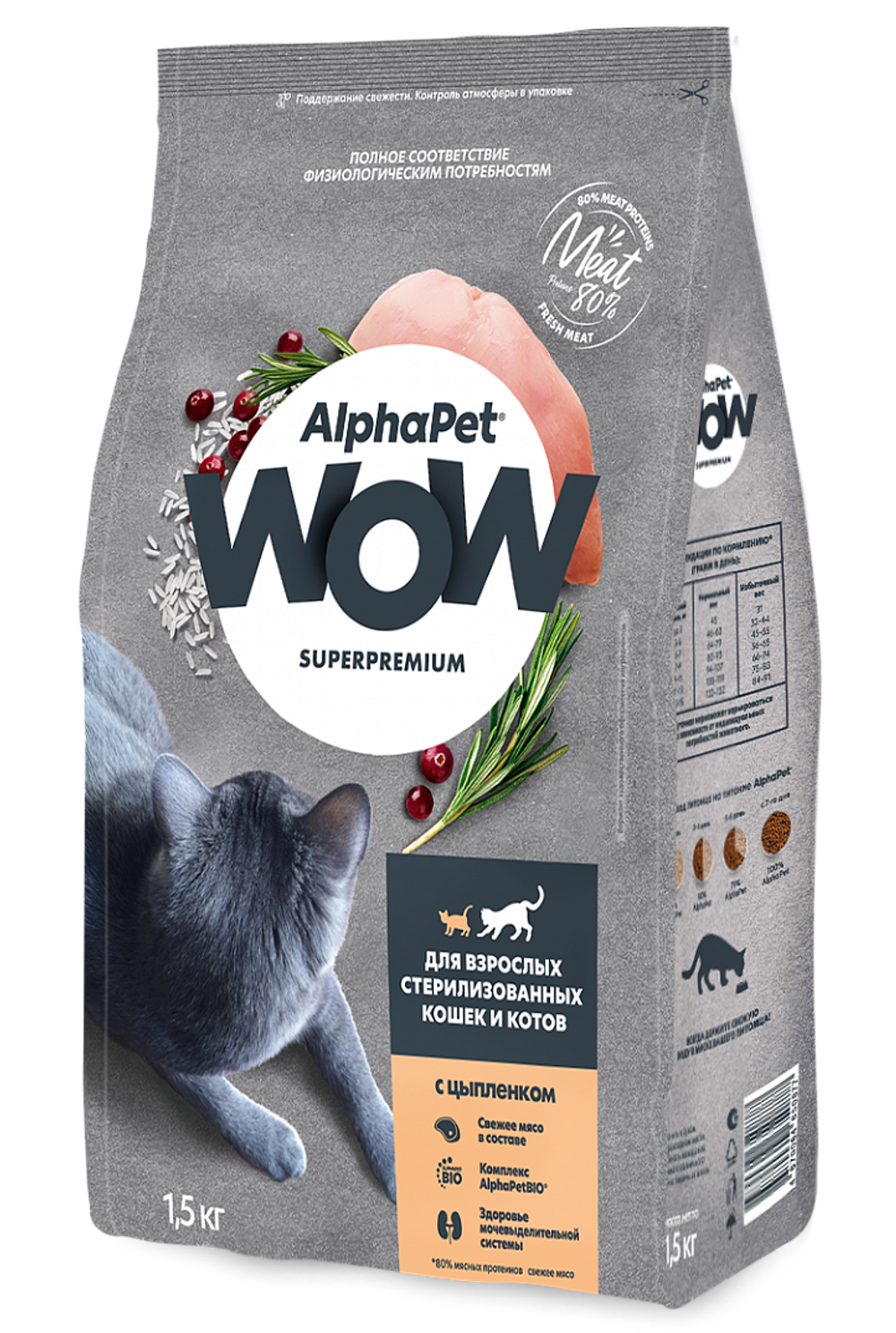 ALPHA PET WOW Сухой корм для стерилизованных кошек с индейкой и потрошками 0,35 кг