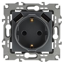 Розетка ЭРА Серия 12 12-4109-12 2P+E 16A-250В штор. с 2xUSB 5В-3А графит