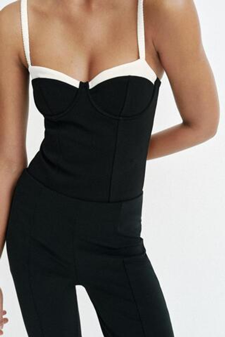 ZARA БОДИ НА БРЕТЕЛЯХ С КОНТРАСТНОЙ ОТДЕЛКОЙ, ЧЕРНЫЙ/БЕЛЫЙ