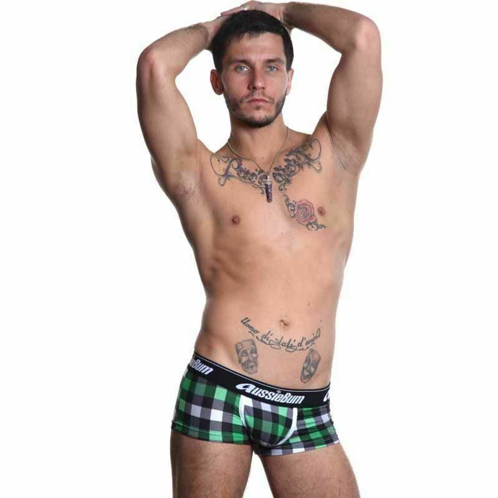 Мужские трусы хипсы зеленые в клетку Aussiebum zAB00346
