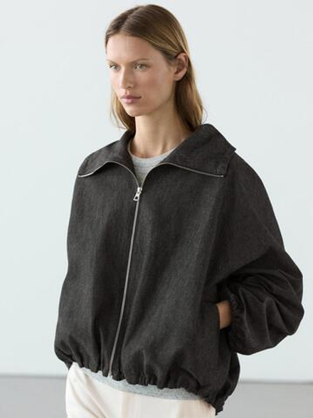 Massimo Dutti Льняной бомбер, голубовато-серый