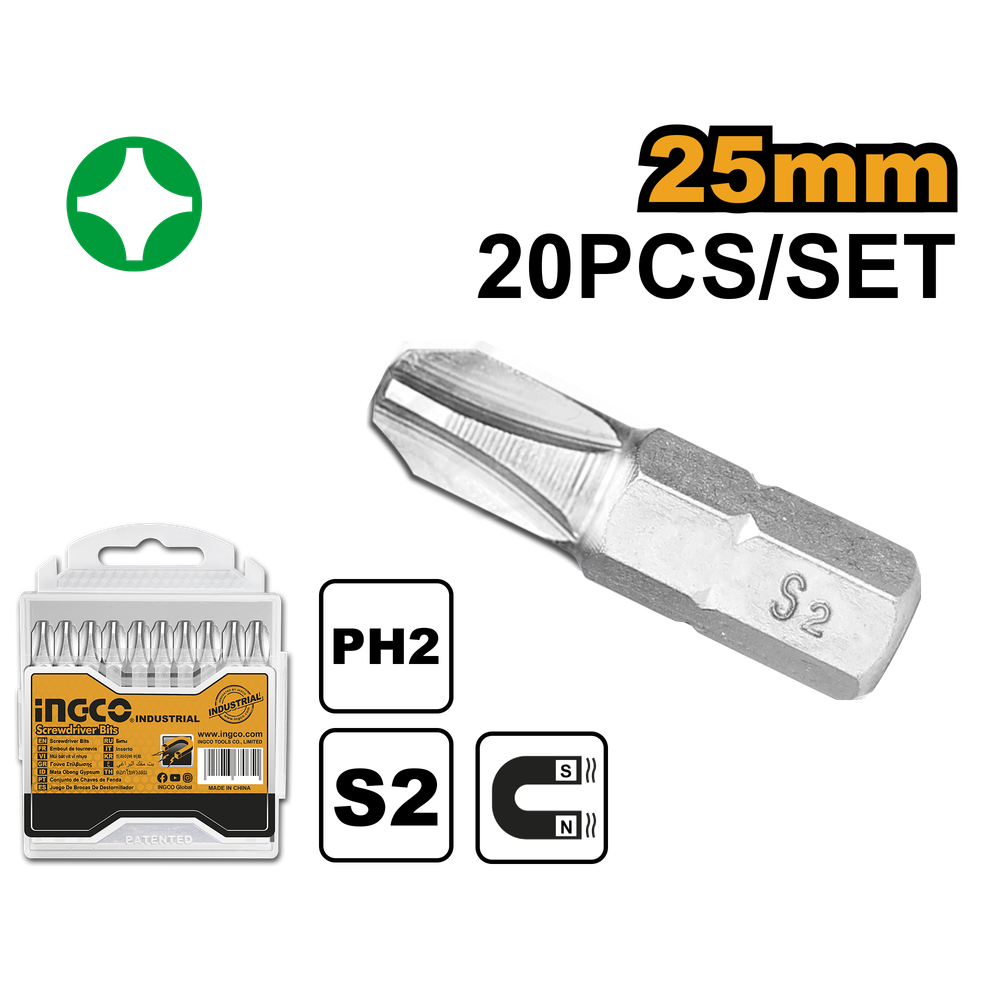 Набор бит для шуруповерта INGCO SDB11PH213 INDUSTRIAL PH2х25 мм 20 шт.