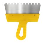 Шпатель 200мм, зуб 8мм, фасадный, нерж. сталь, желтая рукоятка, МАСТЕР, БИБЕР 35184 ---