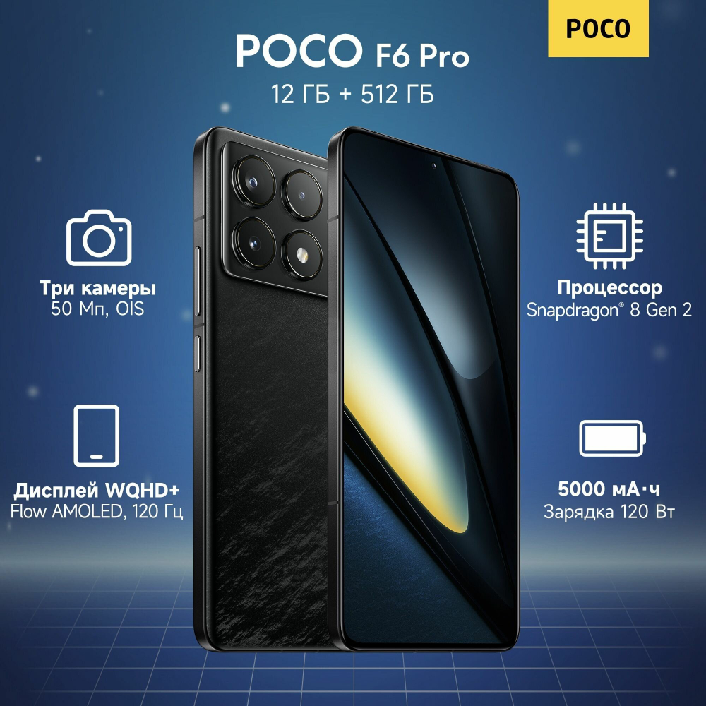 Смартфон Xiaomi Poco F6 Pro 12/512 ГБ RU, Dual nano SIM, черный