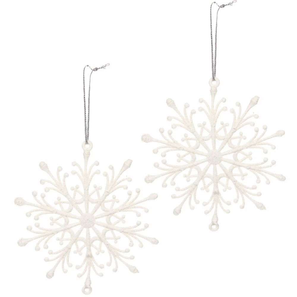 Подвески в блестках «Снежинки волшебные» 9 см (набор 2шт), белый