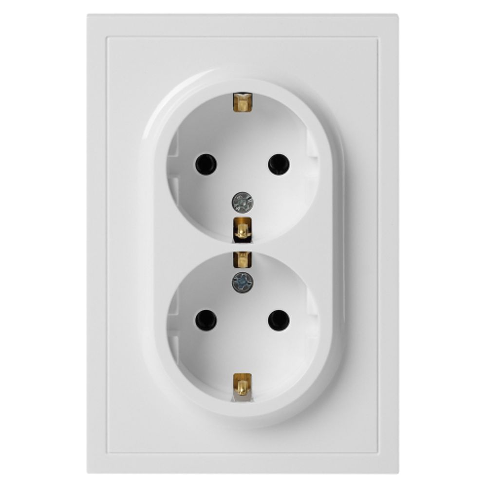 Розетка ЭРА Galaxy 15-2105-01 с заземлением двойная 2X2P+E Schuko со шторками IP20 16А-250В белый | Эра Galaxy