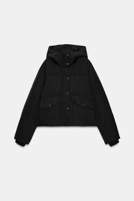 ZARA КОРОТКИЙ АНОРАК С КАПЮШОНОМ WATER REPELLENT WINDPROOF, ЧЕРНЫЙ