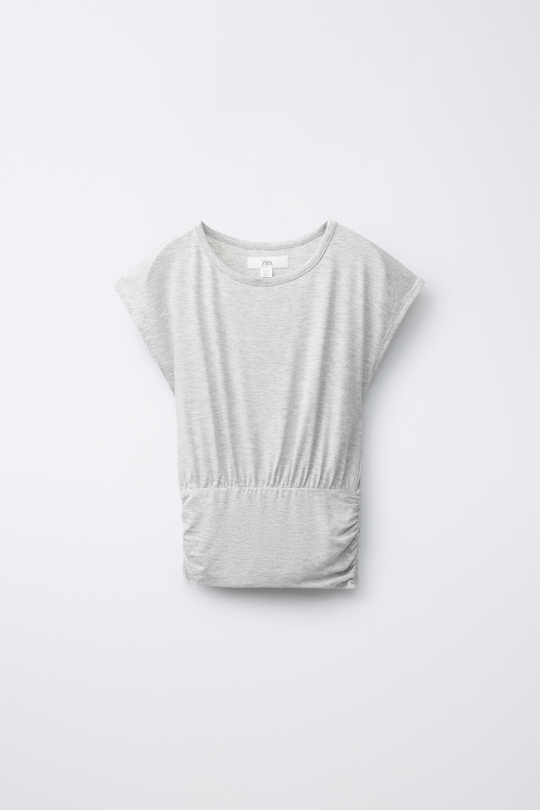 ZARA СТРУЯЩАЯСЯ ФУТБОЛКА С ПОЯСОМ, СЕРЫЙ МЕЛАНЖ