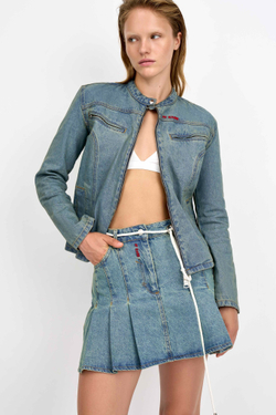 Джинсовая куртка женская байкерская JEANS BIKER JACKET GREEN